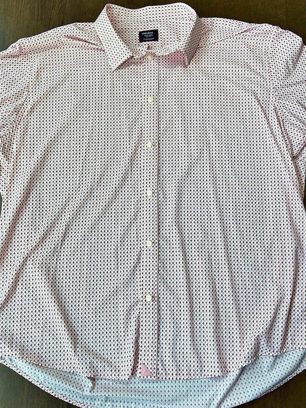 UNTUCKit Ireton SS Perf Shirt Mens 3XL Red Pink Geometric Print Button Up Stret